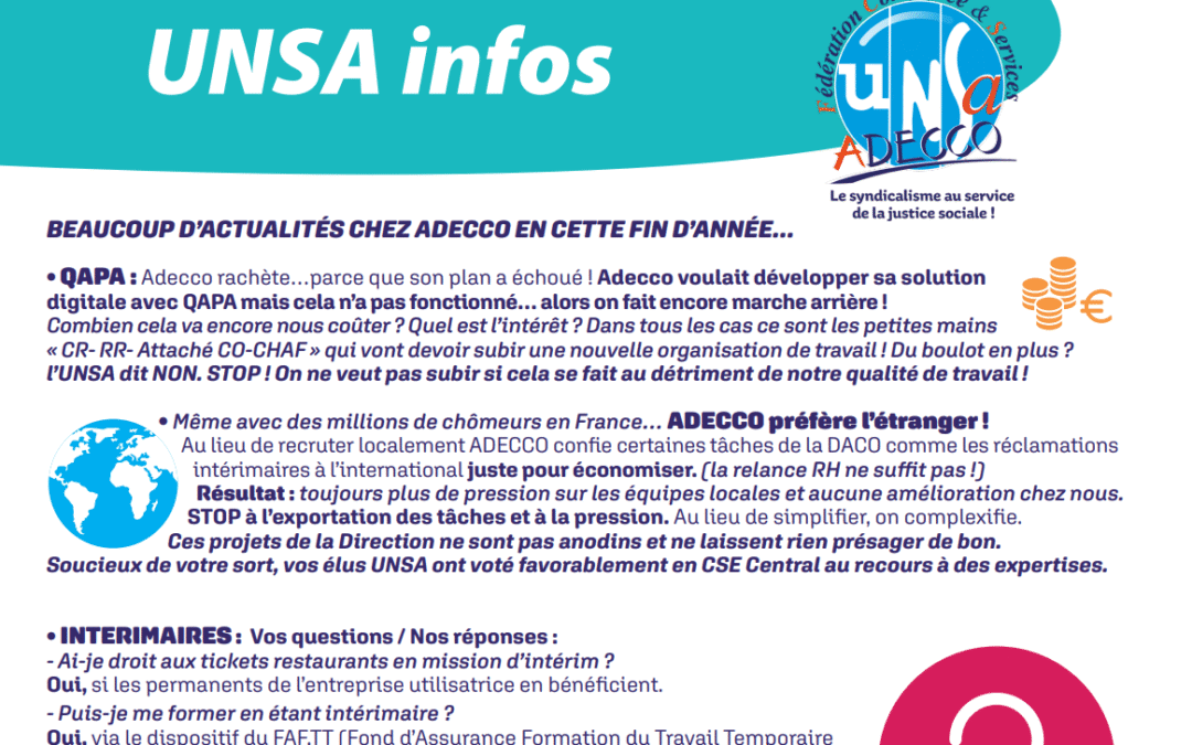 Beaucoup d’actualités chez Adecco en cette fin d’année…